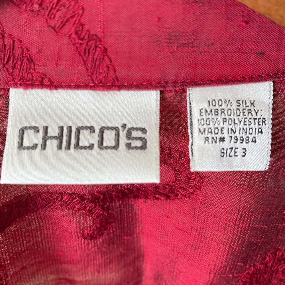 100% Silk Chico's Red Paisley Print Jacquard Topper Jacket Size 3( XL) - Picture 2 of 5